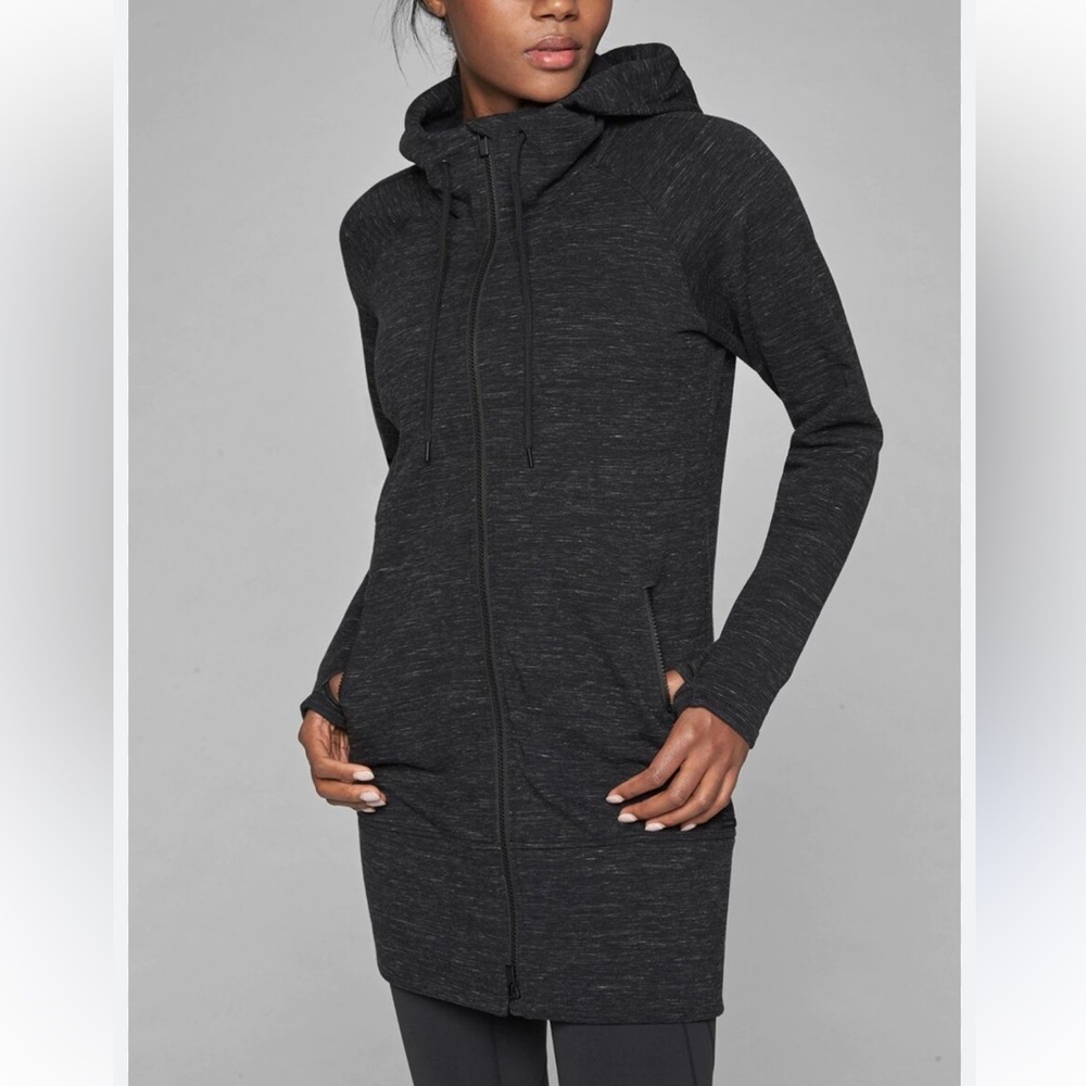ATHLETA Stronger along Black Grey Hooded Zipper Jacket Sweatshirt Long XS